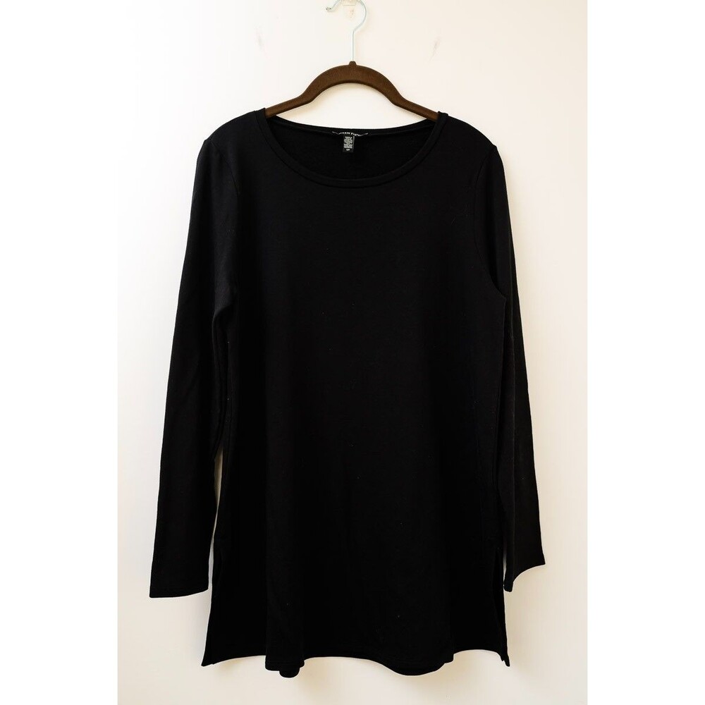Eileen Fisher SP Black dress sheath organic cotton blend midi
